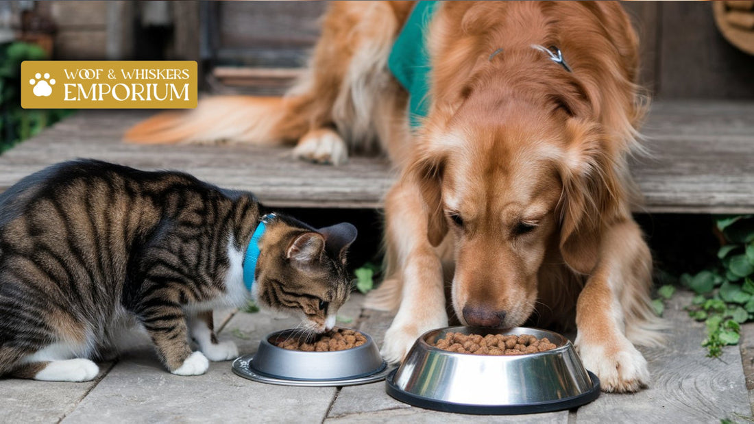 dog and cat eating organic pet food