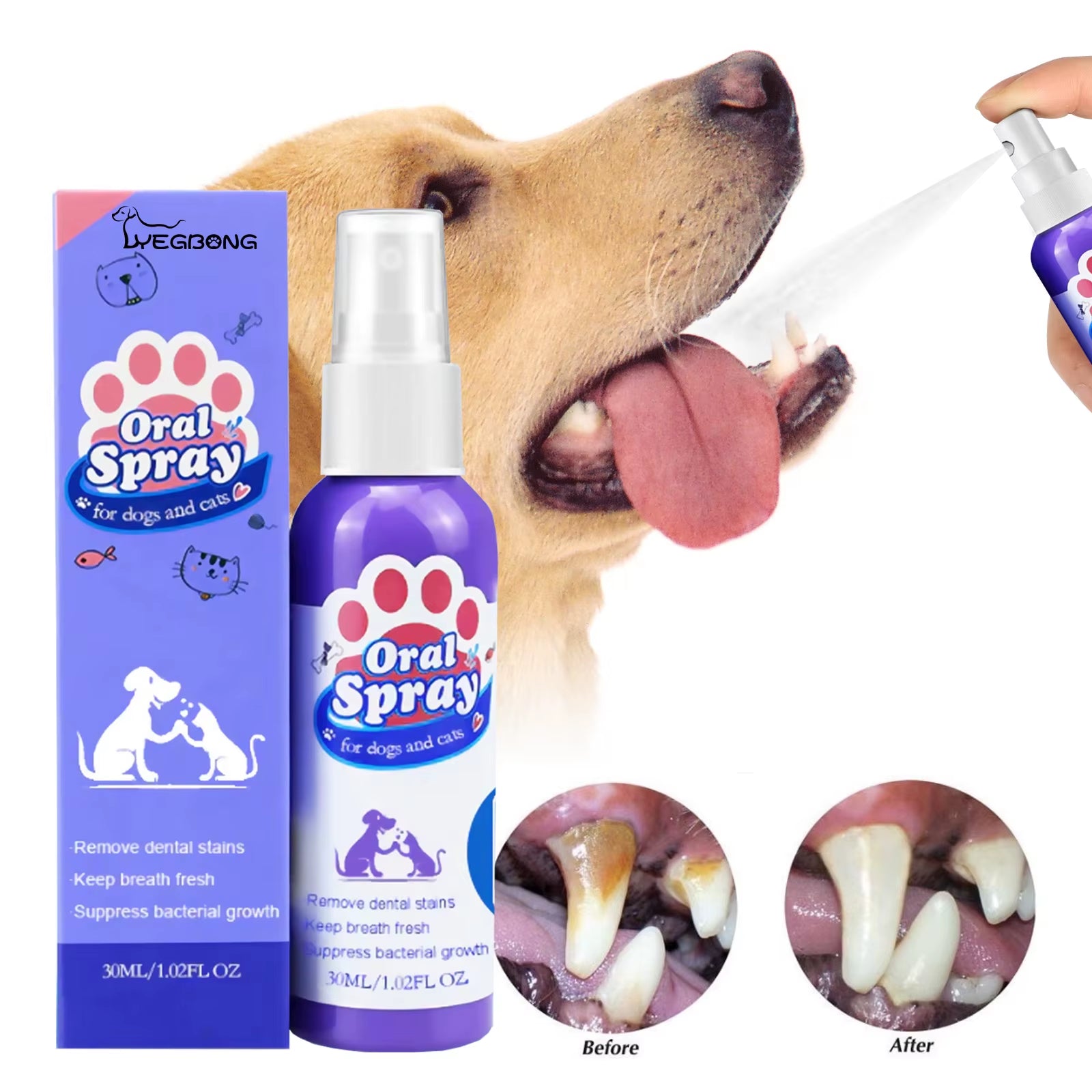 Pet Teeth Cleaning Spray Dog Cat Teeth Calculus Stain Remover Deodorant Kitten Halitosis Bad Breath Treatment Pet Oral Care Tool