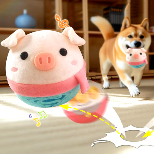 Sound-Activated Dog Toy Bouncing Ball for Dogs Moving Pet Plush Toy Set with Talking Squeaky Ball Cartoon Pig Shape for Dogs